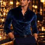 Long Sleeve Velvet Shirt with Collar for Men