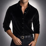 Long Sleeve Velvet Shirt with Collar for Men - View 6