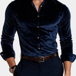 Long Sleeve Velvet Shirt with Collar for Men - View 7