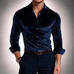 Long Sleeve Velvet Shirt with Collar for Men - View 8