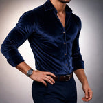 Long Sleeve Velvet Shirt with Collar for Men - View 9