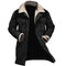 Long Winter Coat with Shearling Trim and Lapel Collar for Men - Black