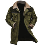 Long Winter Coat with Shearling Trim and Lapel Collar for Men - Green