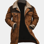 Long Winter Coat with Shearling Trim and Lapel Collar for Men - View 4