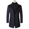 Long Wool Coat with Stand Collar for Men - Navy Blue