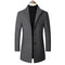 Long Wool Coat with Stand Collar for Men - Grey