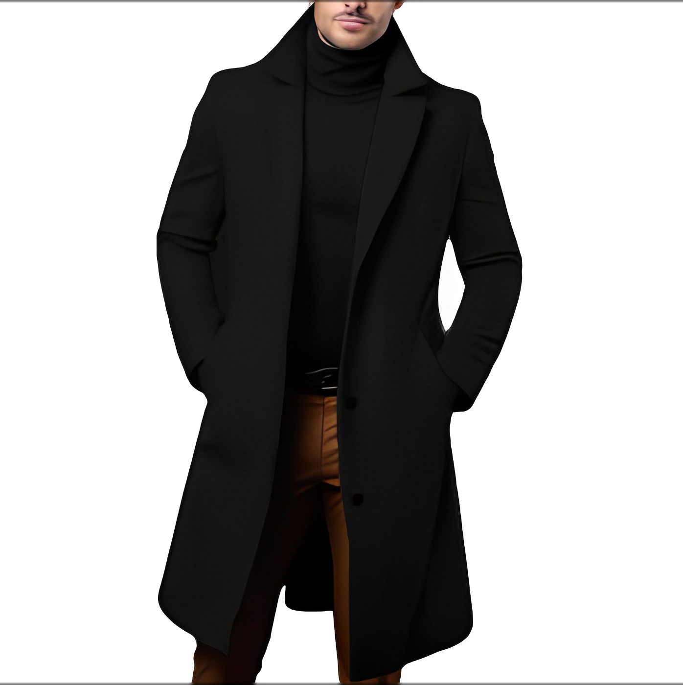 Long Wool Overcoat for Men - Schwarz 2