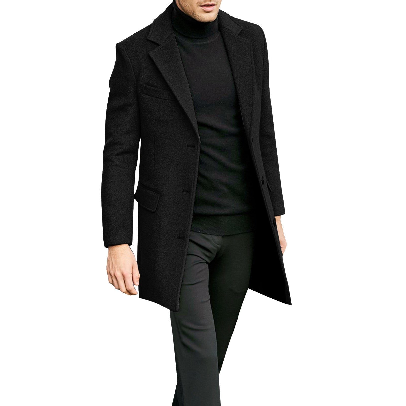 Long Wool Overcoat with Hidden Button Closure for Men - View 2