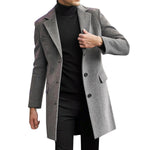 Long Wool Overcoat with Hidden Button Closure for Men - View 3