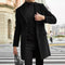 Long Wool Overcoat with Hidden Button Closure for Men - Schwarz