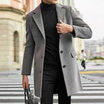 Long Wool Overcoat with Hidden Button Closure for Men - Grau