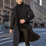 Long Wool Overcoat with Lapel Collar for Men