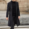 Long Wool Overcoat with Lapel Collar for Men - Schwarz