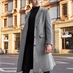 Long Wool Overcoat with Lapel Collar for Men - Grau