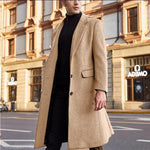 Long Wool Overcoat with Lapel Collar for Men - Khaki