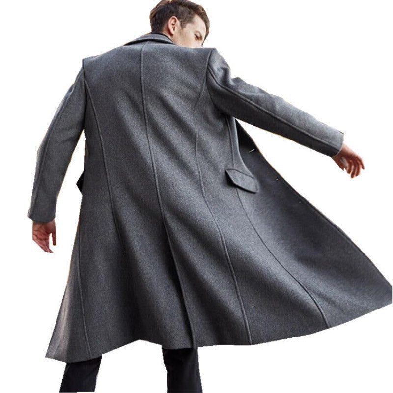 Long Wool Overcoat with Lapel Collar for Men - View 5