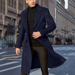 Long Wool Overcoat with Lapel Collar for Men - Dunkelblau