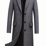 Long Wool Overcoat with Notch Lapel for Men