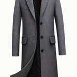 Long Wool Overcoat with Notch Lapel for Men - Grey