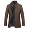 Long Wool Winter Overcoat with Stand Collar for Men - Brown