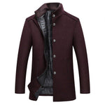Long Wool Winter Overcoat with Stand Collar for Men