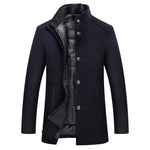 Long Wool Winter Overcoat with Stand Collar for Men - Blue