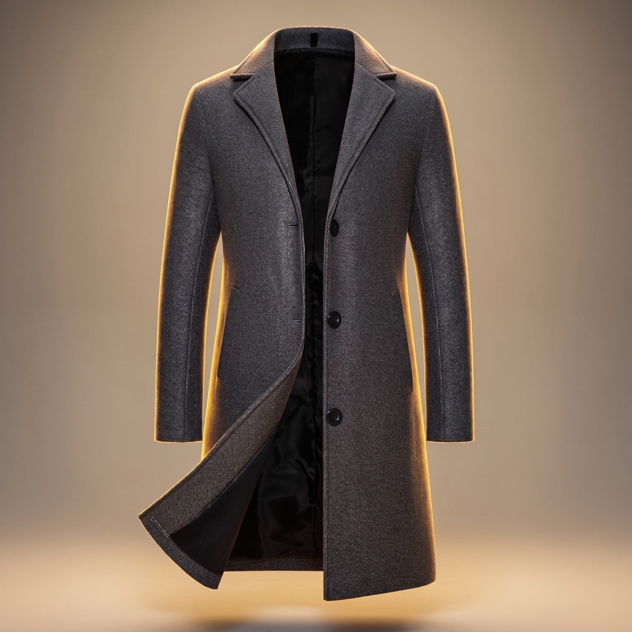 Longline Wool Single-Breasted Overcoat for Men