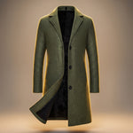 Longline Wool Single-Breasted Overcoat for Men - Army Green
