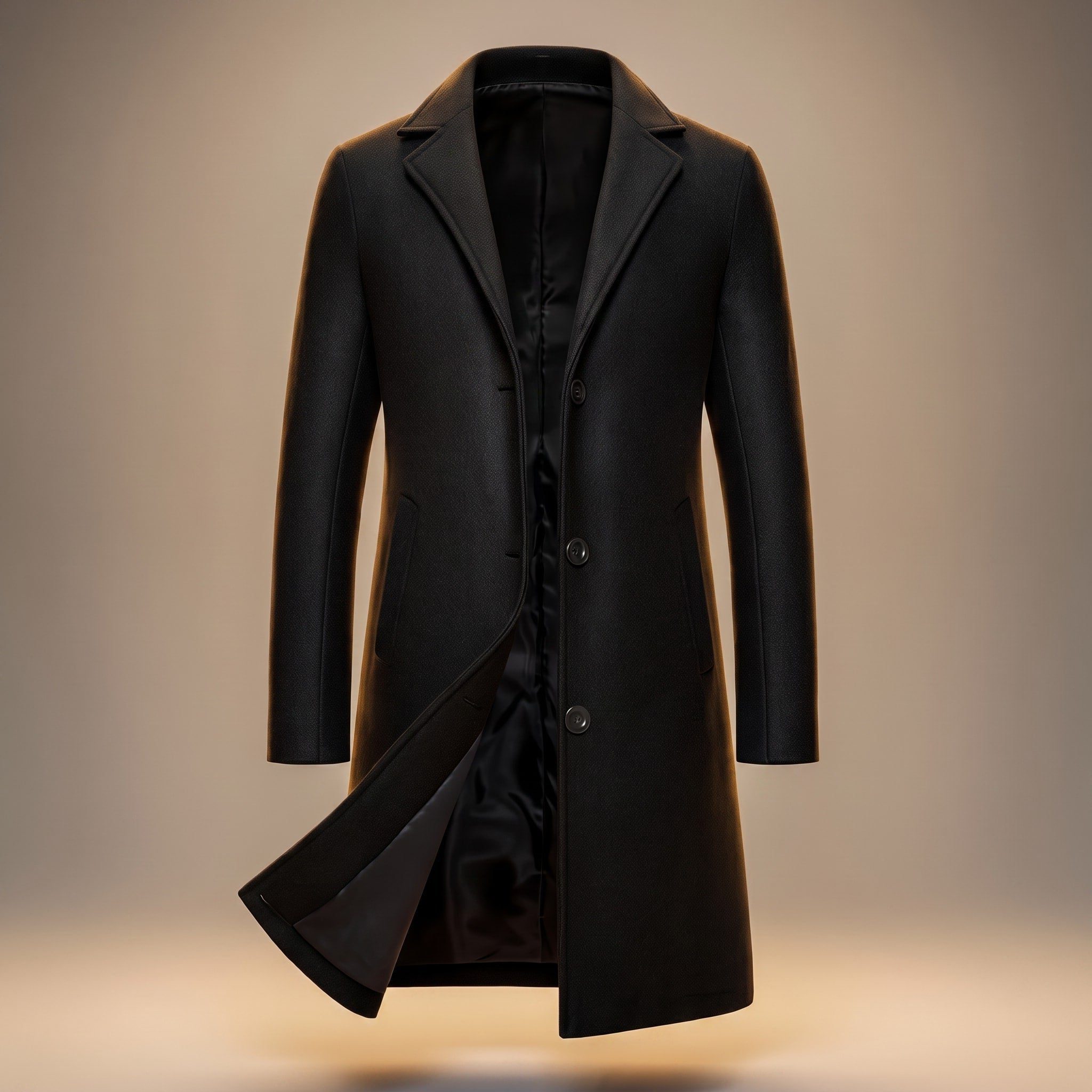 Longline Wool Single-Breasted Overcoat for Men - Black