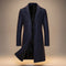Longline Wool Single-Breasted Overcoat for Men - Navy Blue