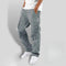 Loose Fit Cargo Trousers with Utility Pockets for Men - Light Grey
