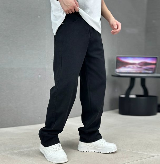 Loose Fit Straight Leg Jeans for Men - Black