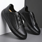 Low Top Pebbled Leather Shoes with Elastic Laces for Men - All Black