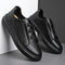 Low Top Pebbled Leather Shoes with Elastic Laces for Men - All Black