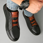 Low Top Pebbled Leather Shoes with Elastic Laces for Men - View 3