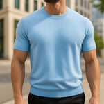 Crew Neck Short Sleeve Merino Cashmere Shirt for Men - Light Blue