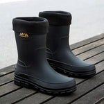 Mid-Calf Slip-Resistant Rain Boots for Men - Cotton Black