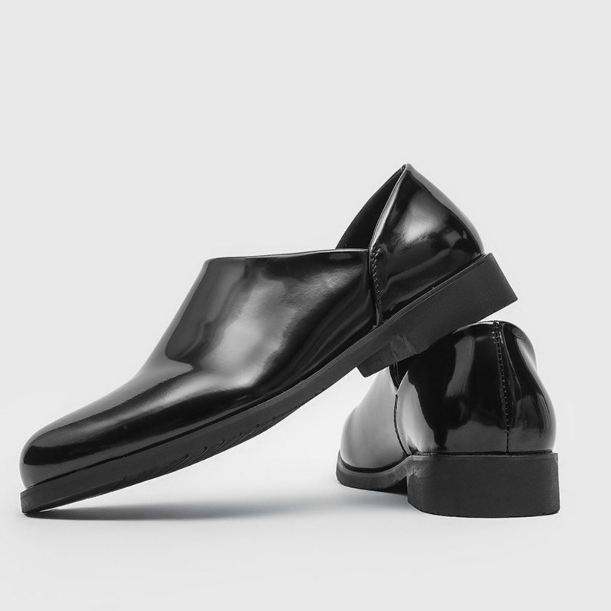 Mirror Gloss Slip-On Leather Shoes with Rounded Toe and Low Block Heel for Men - View 2
