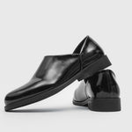 Mirror Gloss Slip-On Leather Shoes with Rounded Toe and Low Block Heel for Men - View 2