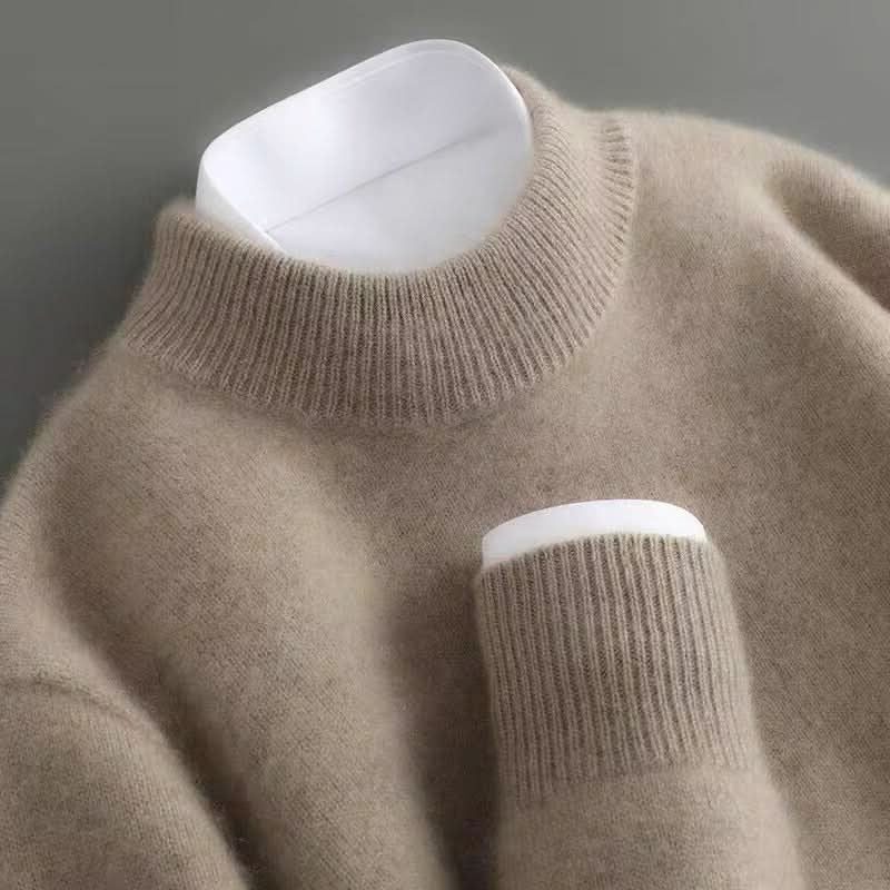 Mock Neck Ribbed Knit Sweater for Men - Brown