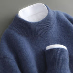 Mock Neck Ribbed Knit Sweater for Men - Blue