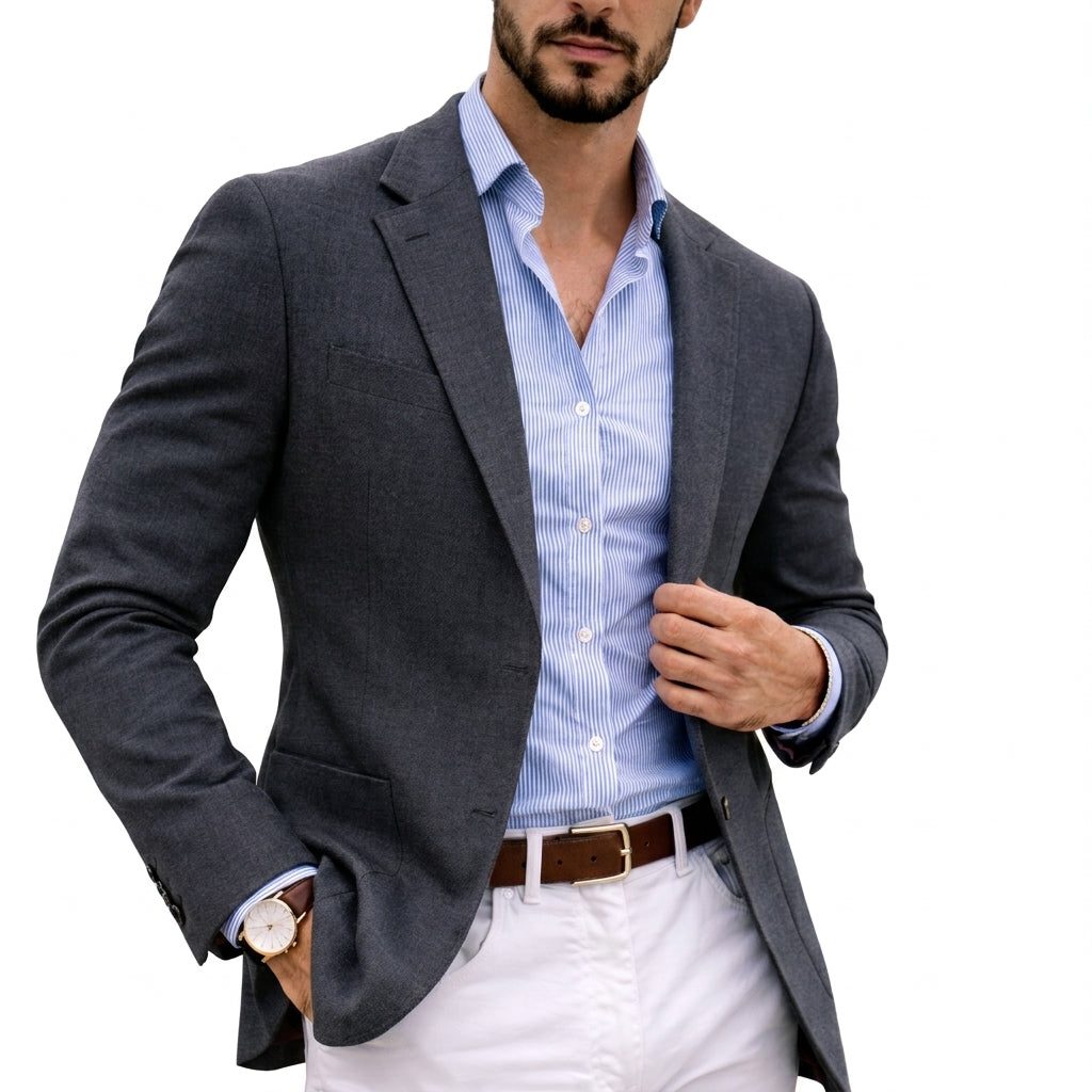 Notch Lapel Knit Blazer for Men - Gray