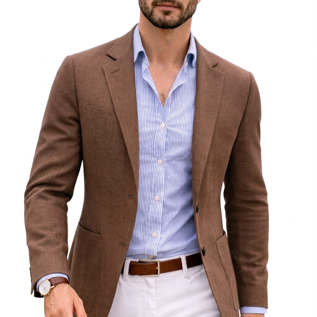 Notch Lapel Knit Blazer for Men - Brown