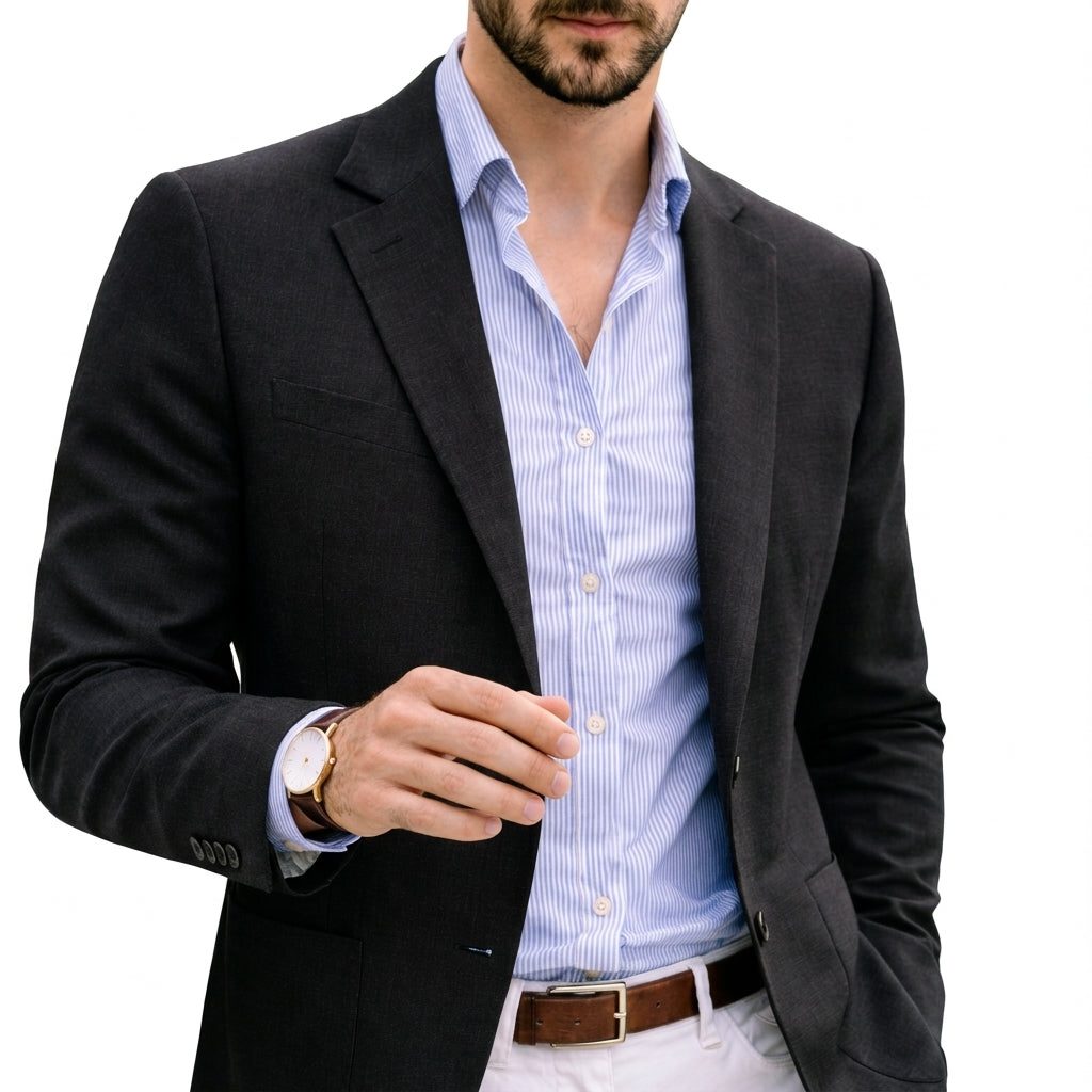 Notch Lapel Knit Blazer for Men - Black