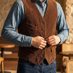 Notch Lapel Wide Wale Corduroy Vest for Men - View 10