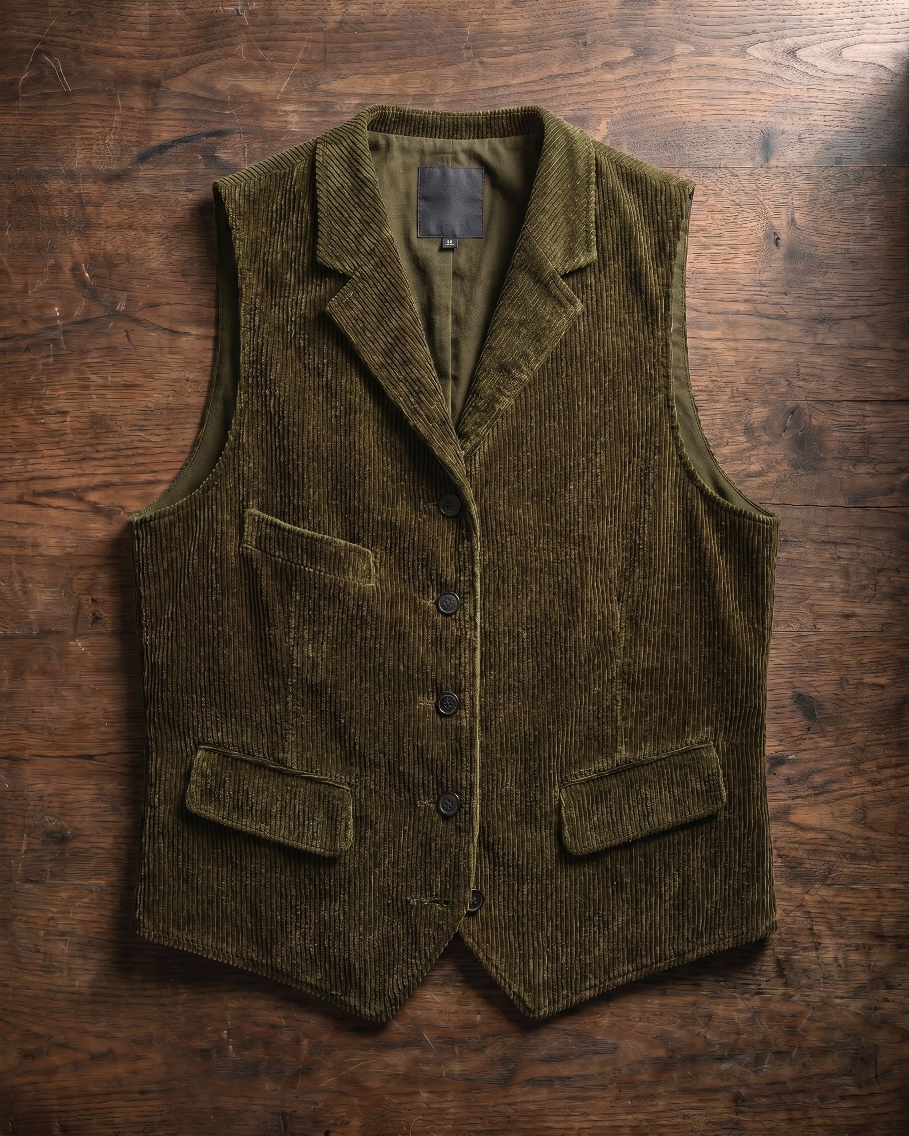 Notch Lapel Wide Wale Corduroy Vest for Men - Army Green