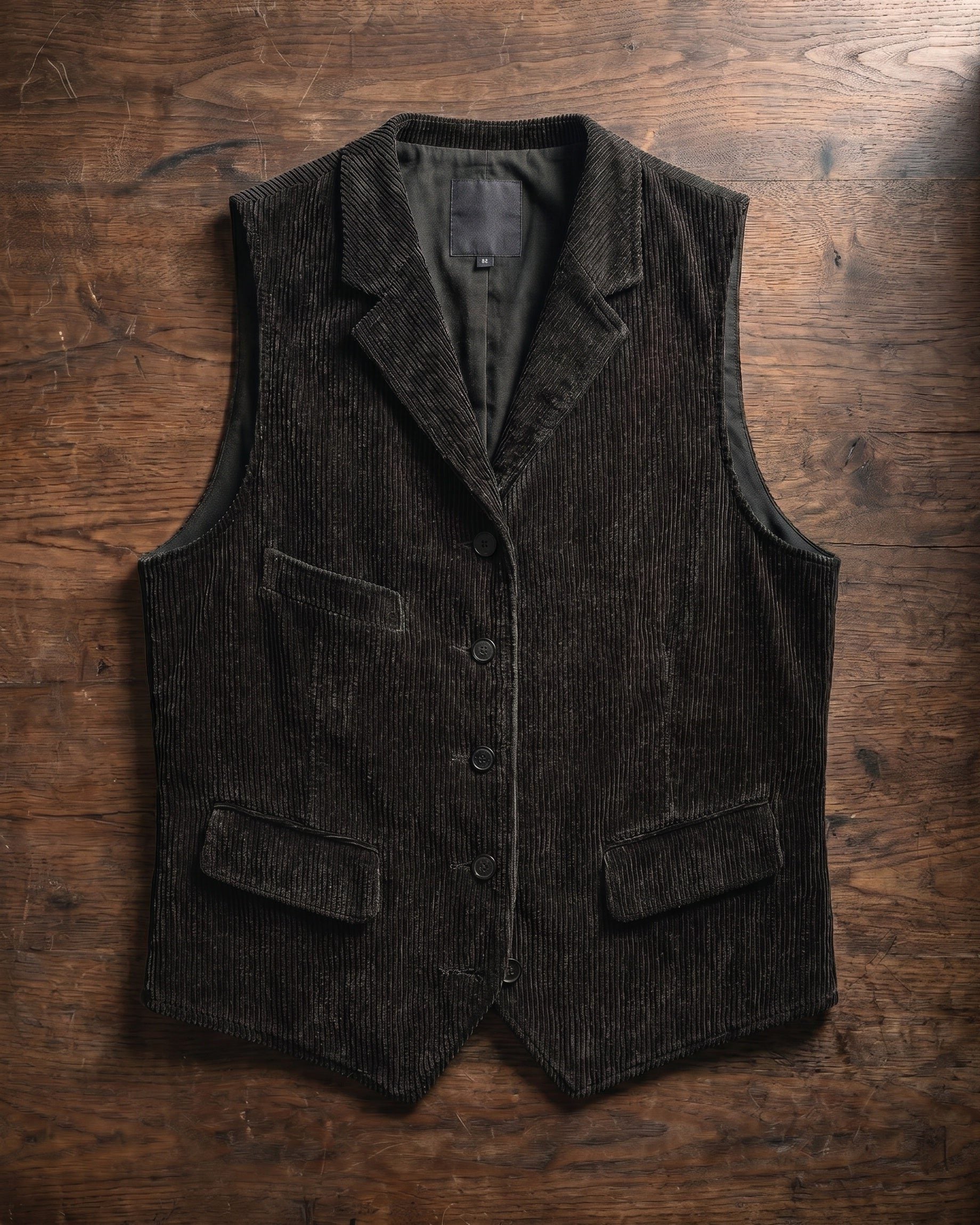 Notch Lapel Wide Wale Corduroy Vest for Men - Black