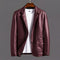 Notched Lapel Two-Button Leather Jacket for Men - Burgundy
