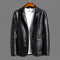 Notched Lapel Two-Button Leather Jacket for Men - Black