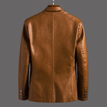 Notched Lapel Two-Button Leather Jacket for Men - View 2